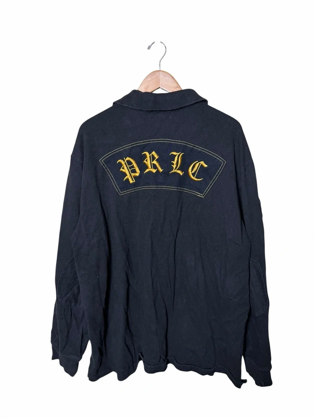 Vintage Polo Ralph Lauren PRLC Crest Rugby Shirt Black Gold Embroidered XXL